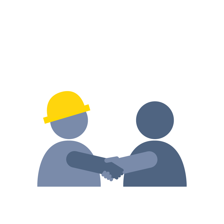 TAM Engineer in yellow hard hat shaking hands with customer